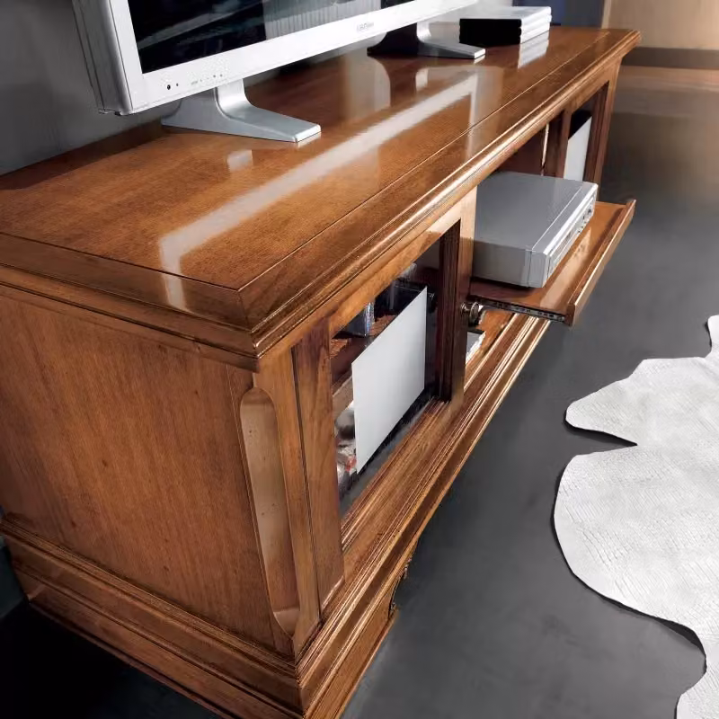 Parete attrezzata classica porta tv in legno e vetro color marrone Mobili 2G – 2