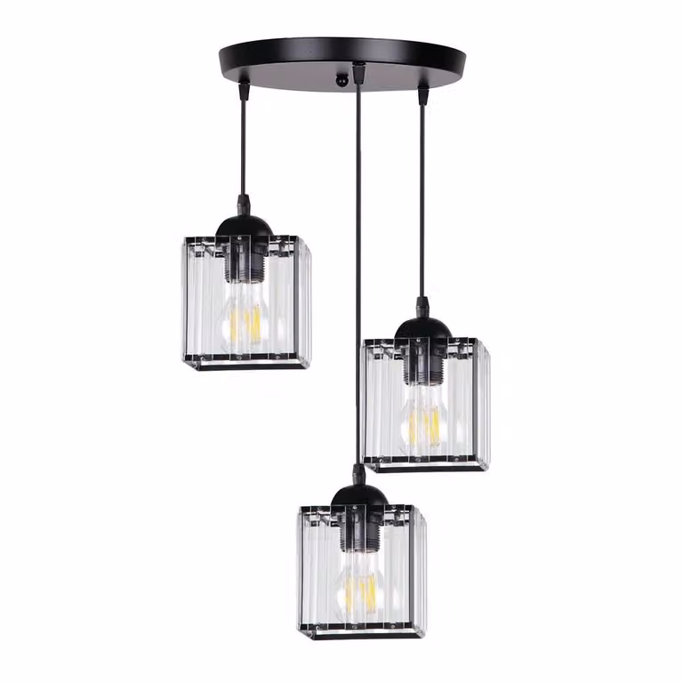 Illuminazione a sospensione GLASSIA - 3xE27, 40W, nero / trasparente