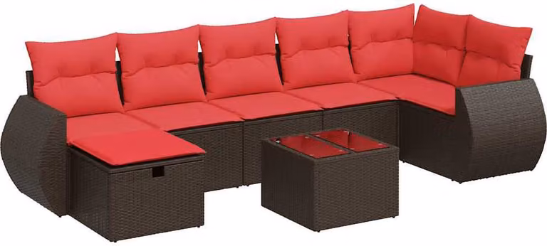 Set Divani da Giardino 8 pz con Cuscini Marrone in Polyrattan