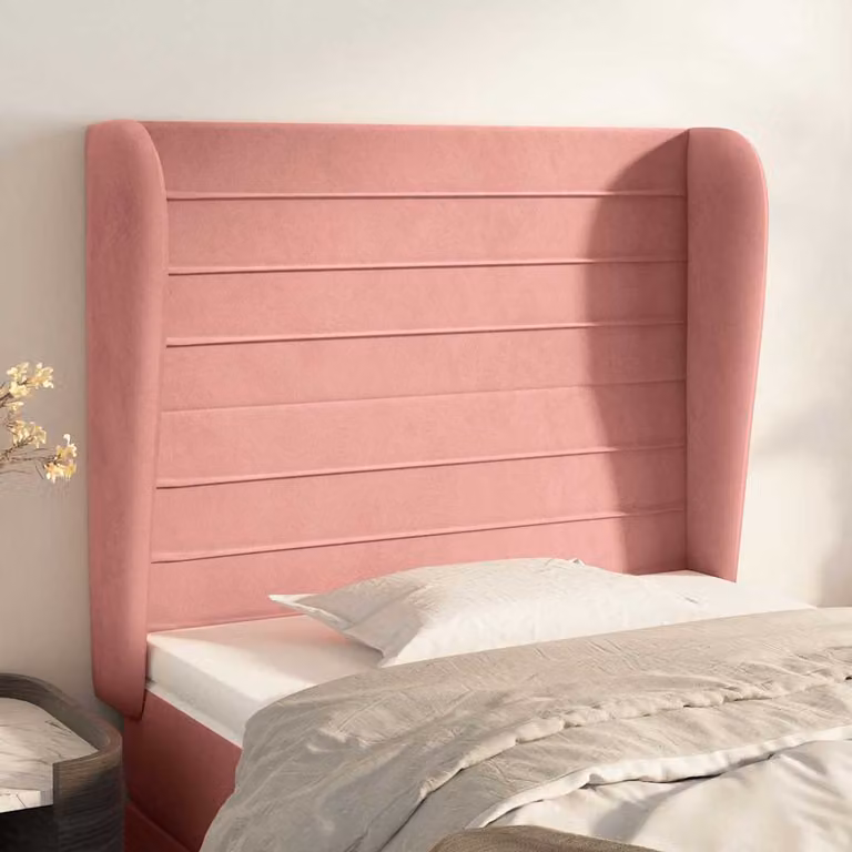 Testiera ad orecchio vidaXL in velluto rosa con struttura in legno L: 103 cm, P: 23 cm, H: 118-128 cm