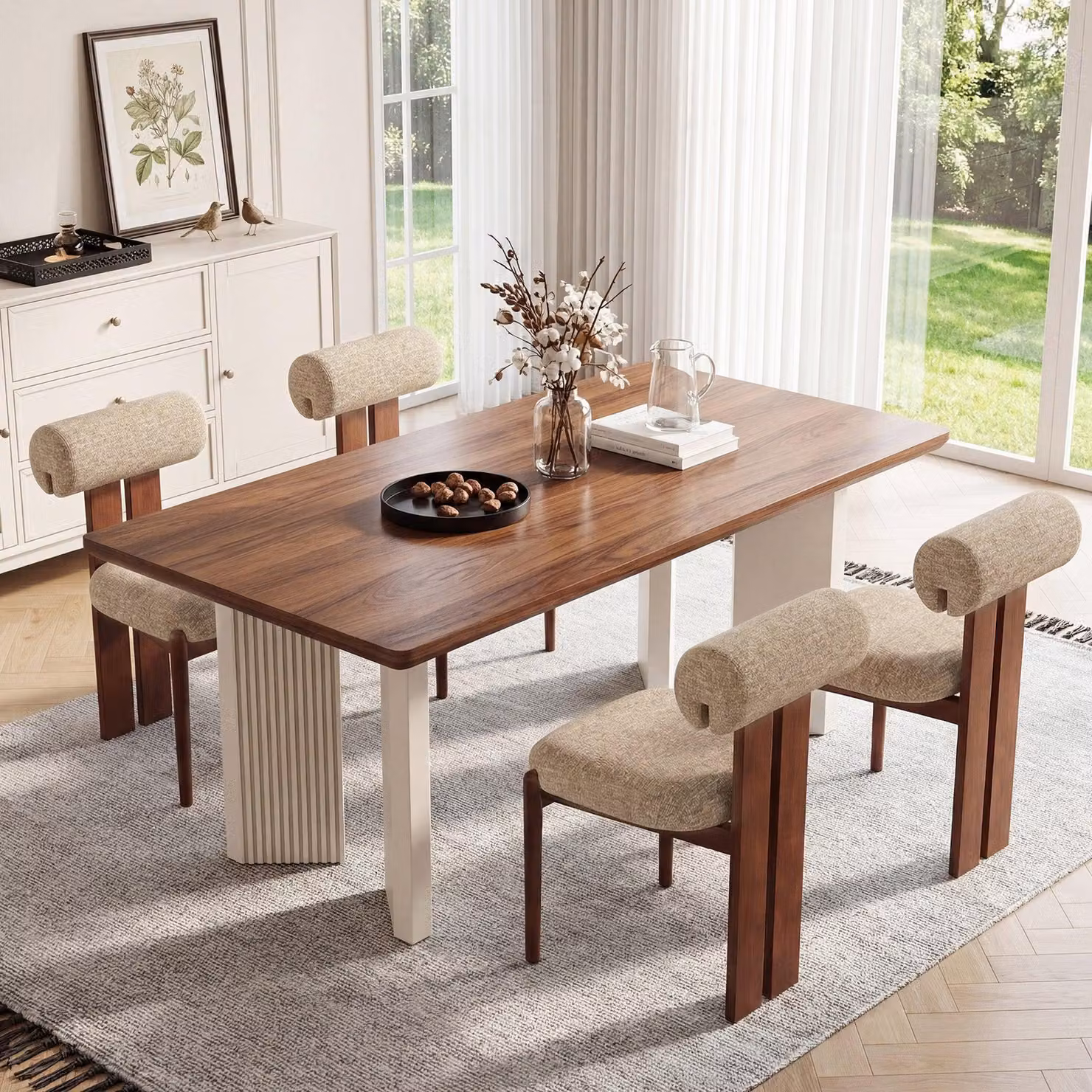 Set di 4 sedie da pranzo con schienale cilindrico, struttura in legno, design moderno, adatte per cucina e sala da pranzo, colore marrone