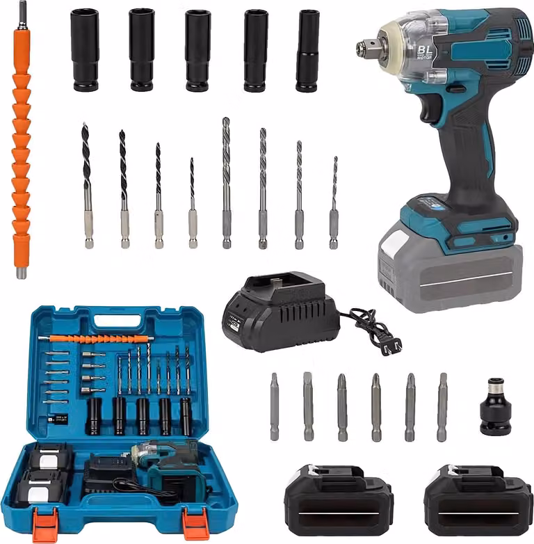 Avvitatore a impulsi, coppia massima 1200 N·m, motore brushless, 2 batterie, UE