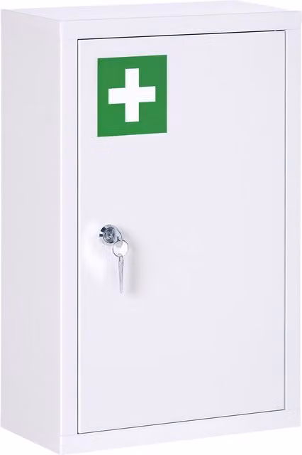 Armadietto medicinali kleankin in metallo bianco con 3 ripiani e serratura, montaggio a parete, L 30 cm x P 14 cm x H 46 cm