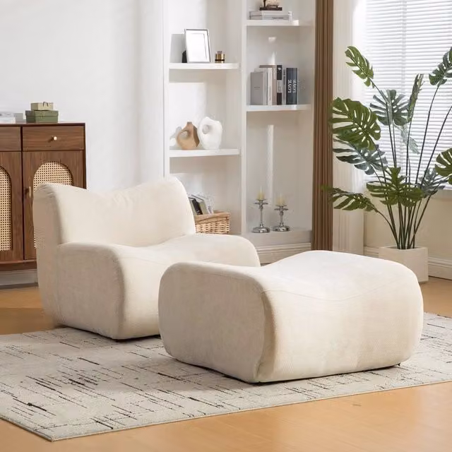 Divano Modulare Minimal in Tessuto Chenille Beige Antimacchia – 1
