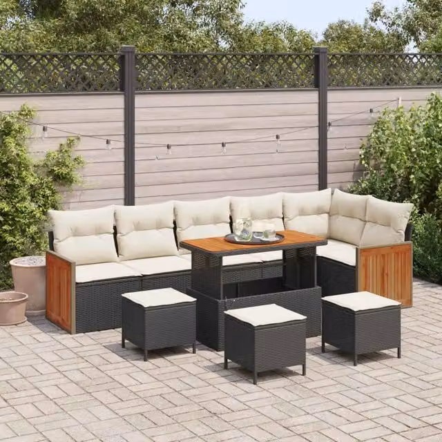Set Divano da Giardino 10 pz 10-Numero di posti Nero e Crema 3363200