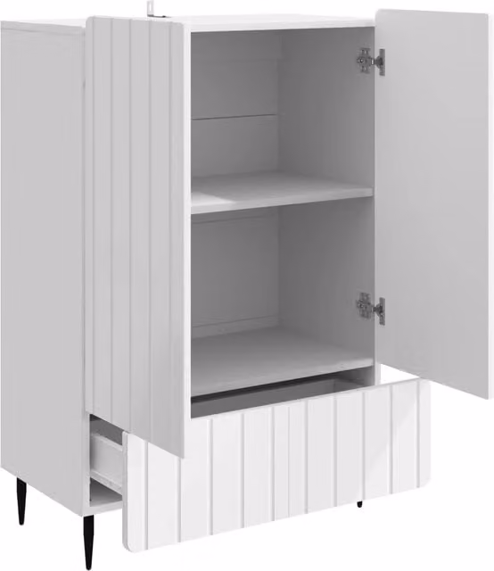 Credenza moderna Design In in bianco lucido in legno MDF e metallo per soggiorno o sala da pranzo L: 66 cm, P: 34,5 cm, H: 97 cm