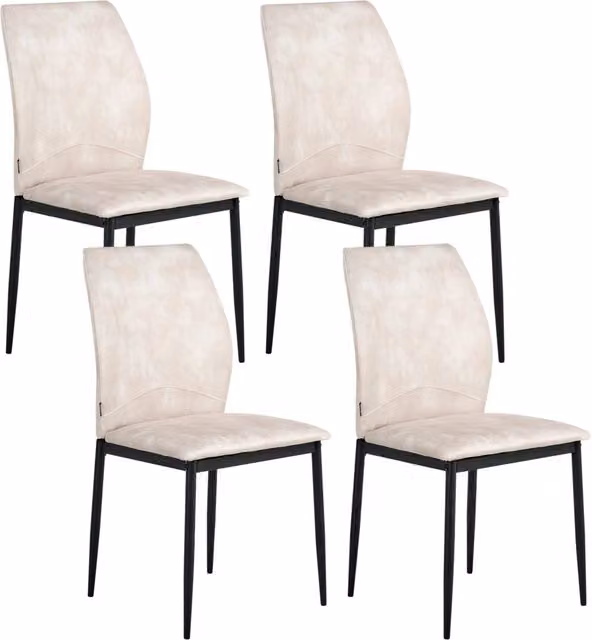 Set di 4 sedie da pranzo Beliani moderne con rivestimento in tessuto beige e gambe in metallo nero