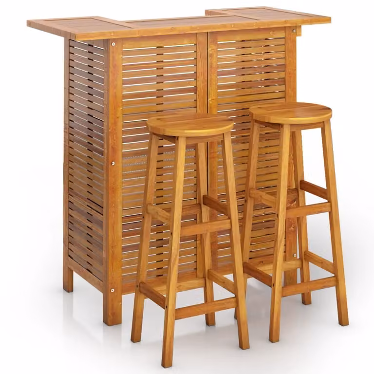 Set da Bar per Giardino 3 pz in Legno Massello di Acacia