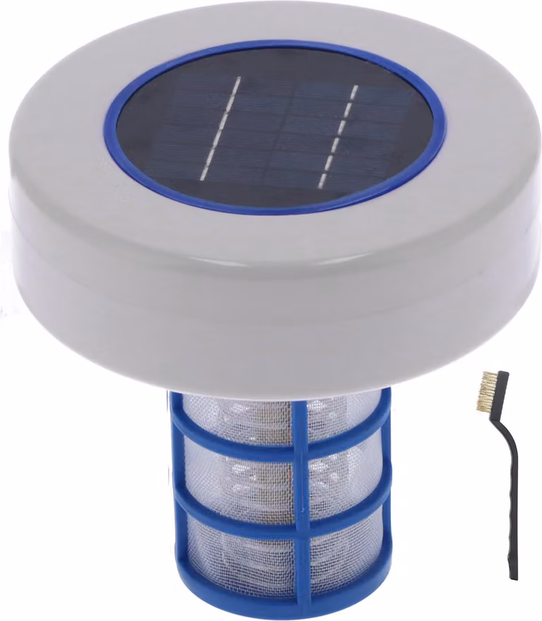 Dispositivi di pulizia per piscine, spa, fontane, alimentati a energia solare, inclusi ionizzatori
