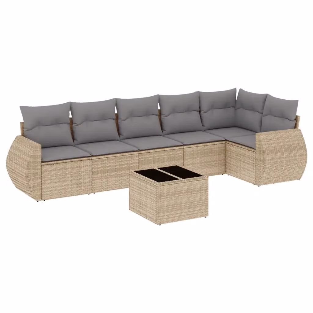 vidaXL Set Divani da Giardino 7 pz in Polyrattan con Cuscini Beige e Tavolino da Esterno – 2