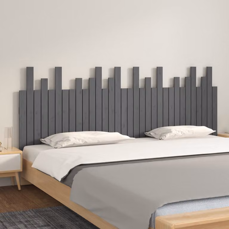 Testiera da parete vidaXL in legno massello di pino grigio, L: 204 cm, H: 80 cm, P: 3 cm