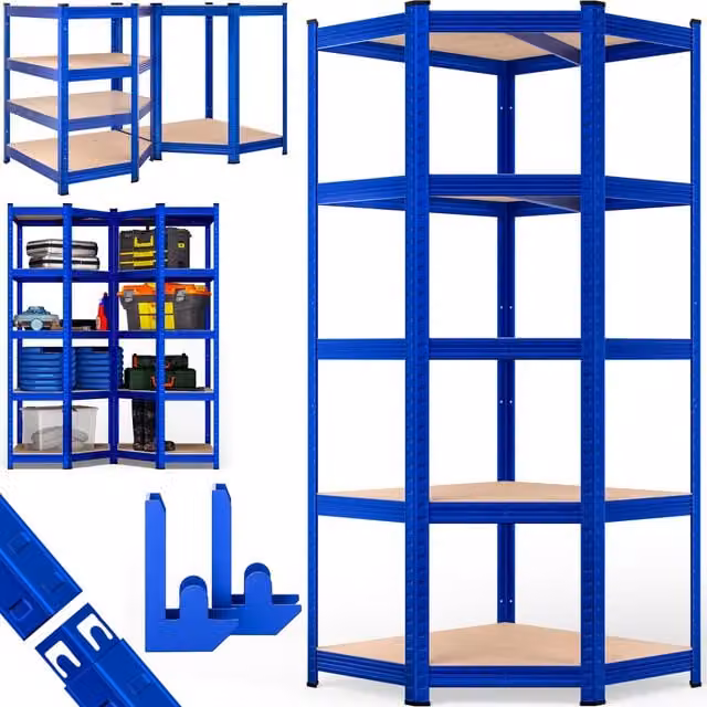 Scaffalatura pesante MONZANA blu in metallo e mdf con ripiani regolabili L/P/H: 180 x 70 x 40 cm