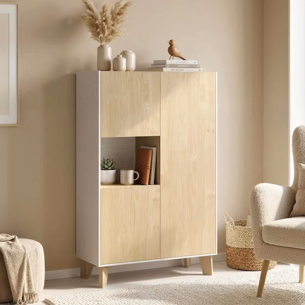 Credenza da cucina moderna Giordanoshop in MDF bianco e legno con cassetti soft close, L 80 cm, P 40 cm, H 135 cm – 2