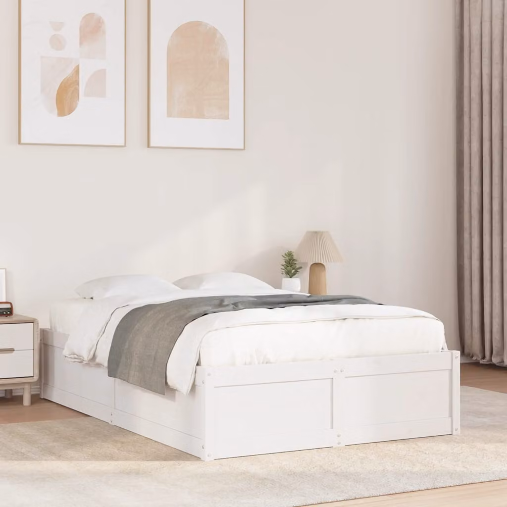 vidaXL Letto in Legno Massello di Pino Bianco con Doghe Fisse L: 141,5 cm, P: 196,5 cm, H: 37,0 cm