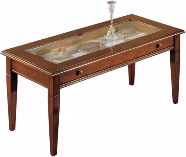 Tavolino bacheca 1 cassetto piano vetro legno bassano 100x50x48 - Mobili 2G