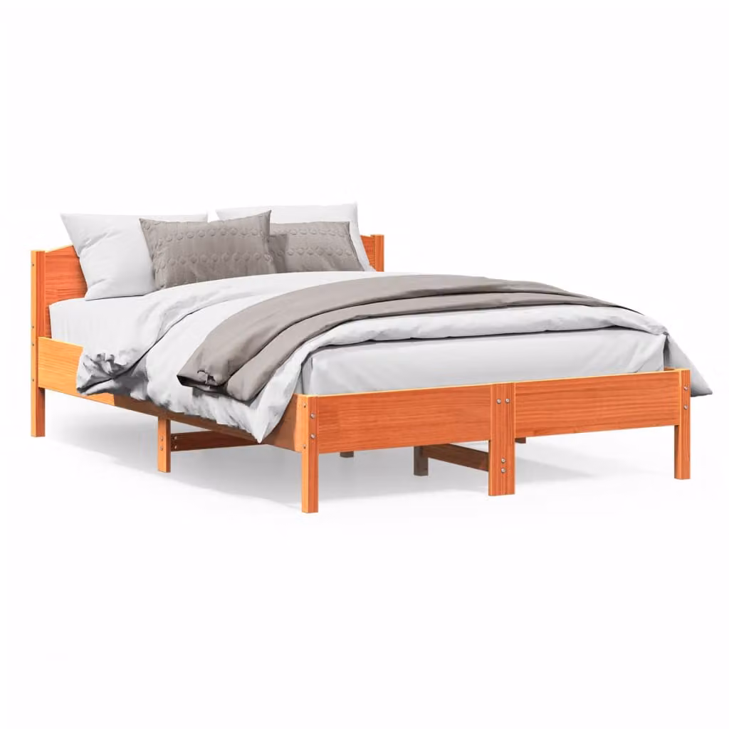 vidaXL Giroletto in legno di pino massello marrone cera con doghe fisse L/P: 200 x 140 cm