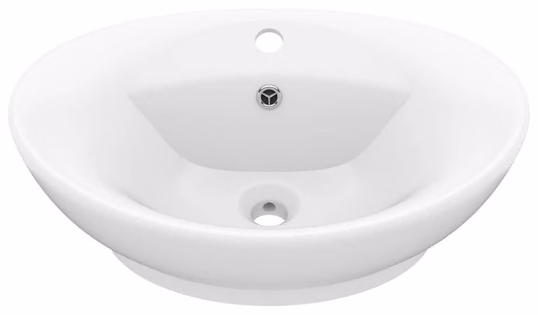 Lavabo ovale in Vetroceramica, dimensioni 58,5 x 39 cm, con foro per il rubinetto