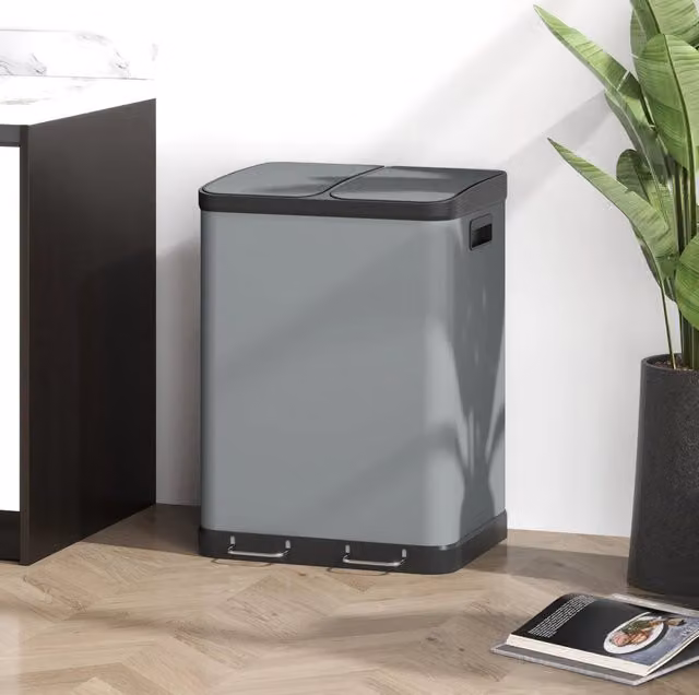 Pattumiera a pedale doppia 2 x 30 L in metallo grigio