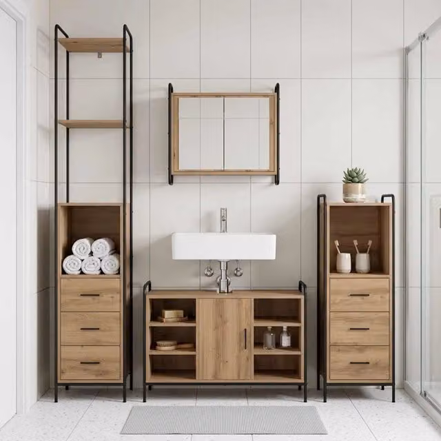 Set di Armadi da Bagno 4 pz Rovere Artigianale 3444686