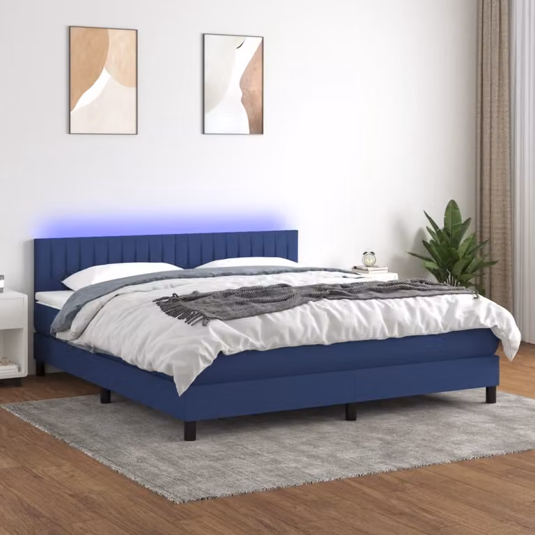 vidaXL Letto a molle con materasso e tessuto LED Blue 180x200 cm - Letto a molle - Boxspringbetten - Bett - Schlafzimmermöbel