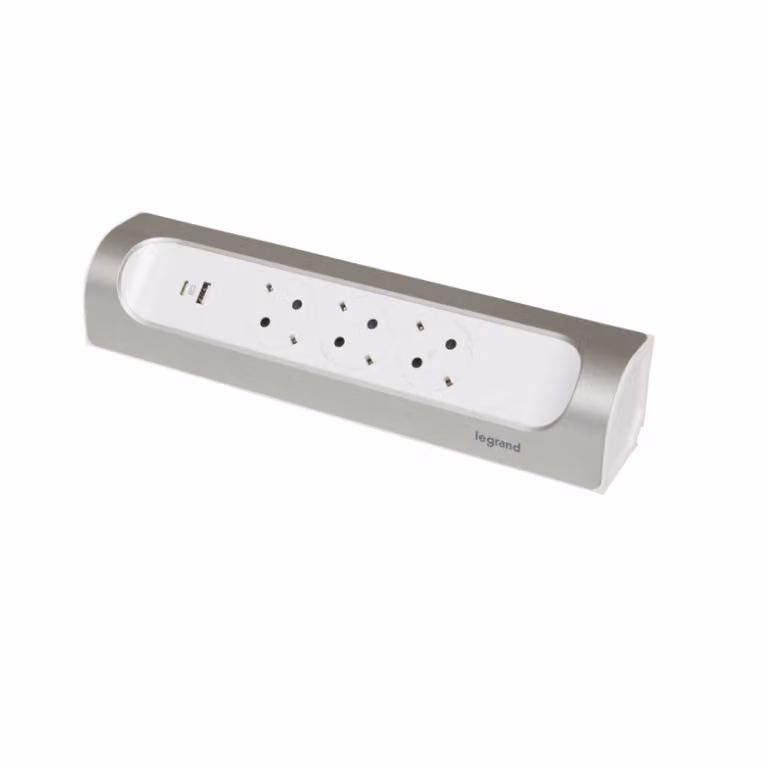 Presa angolare Legrand 3x presa di corrente, USB-A, USB-C, senza cavo Ultra bianco/alluminio 694504
