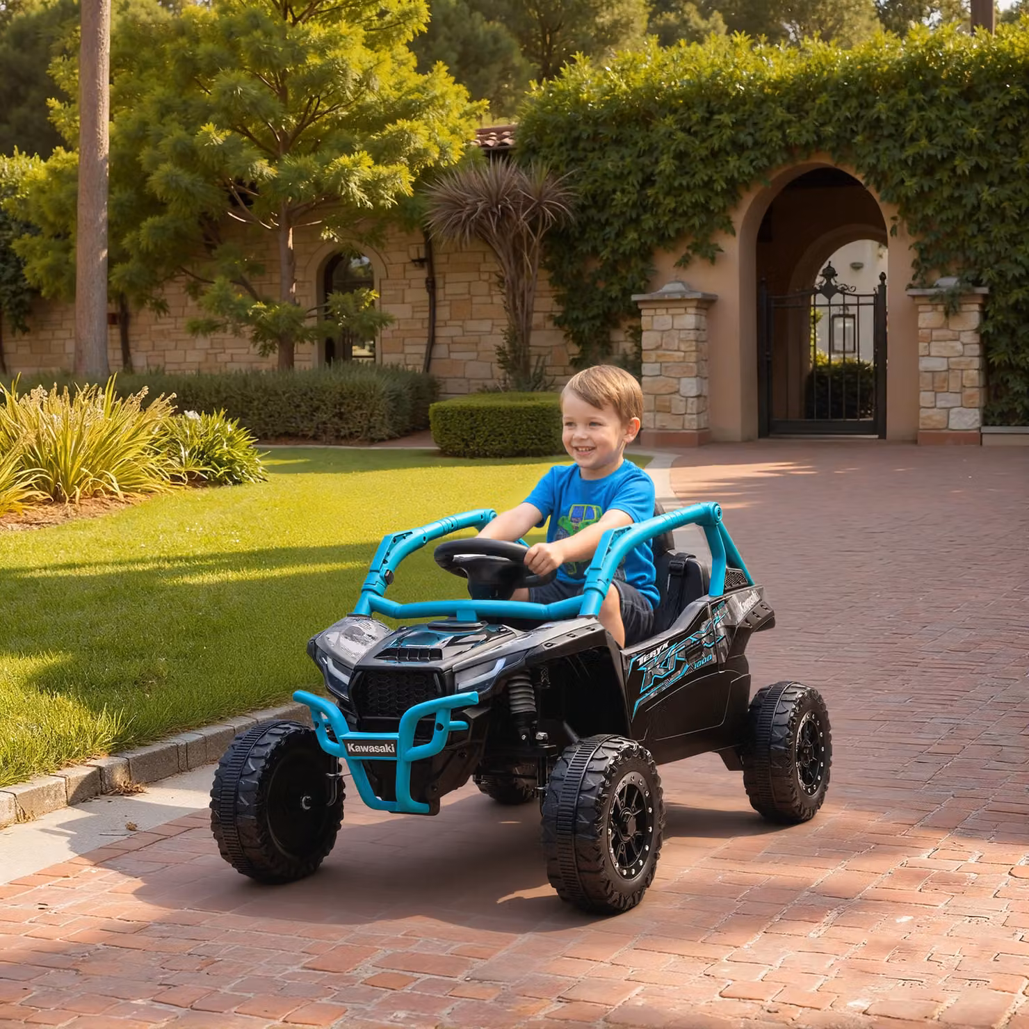 AIYAPLAY Auto elettrica fuoristrada per bambini con telecomando, luci LED e musica, Blu, L 100 cm x P 64 cm x H 56 cm – 2