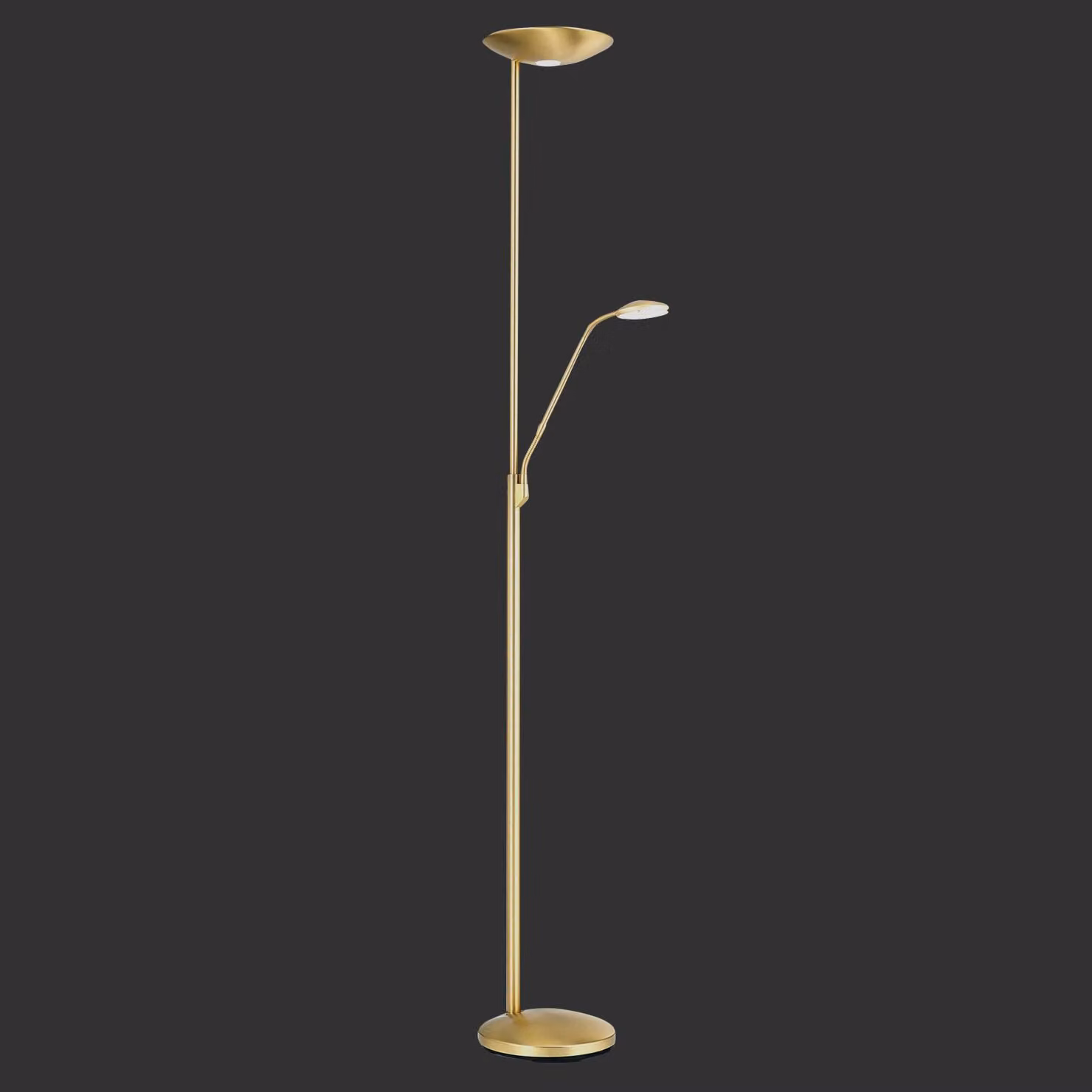ORION Lampada da terra con luce lettura Cobra, dimmerabile, Ottone / Oro, Soggiorno / Sala da pranzo, Metallo, Moderno, Lampada LED da terra