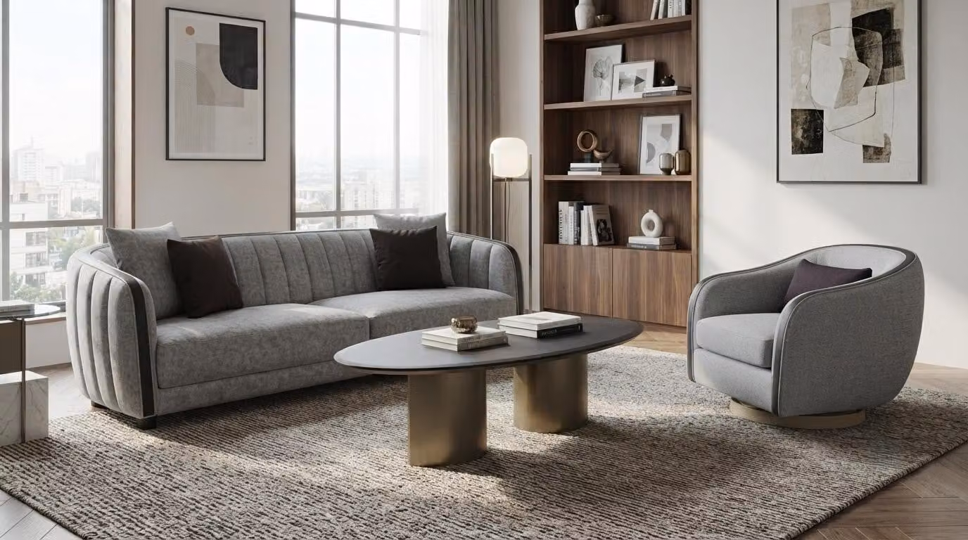 Set per soggiorno: divano a 3 posti, tavolino, design moderno, confortevole, robusto e stabile
