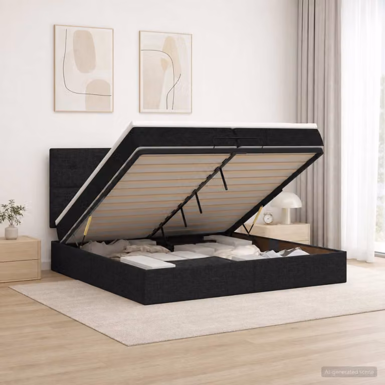 Letto Ottomano con Materasso e Illuminazione LED vidaXL, Colore Nero, L/P: 200 x 200 cm