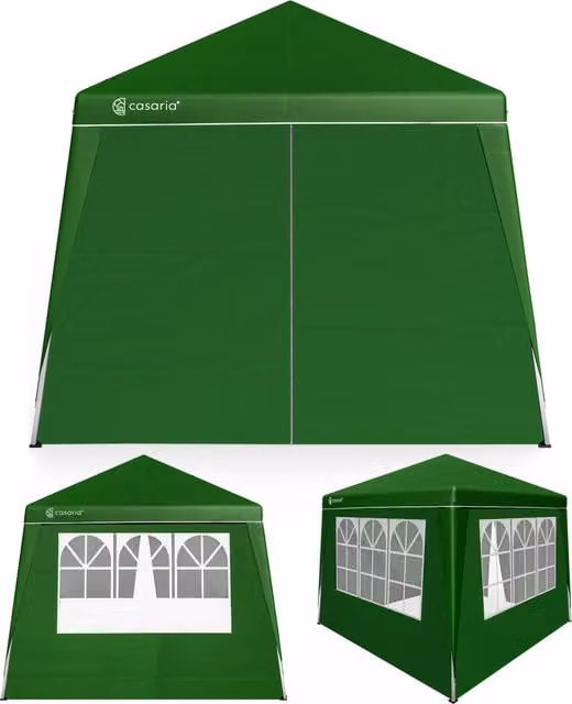 Gazebo pieghevole Casaria verde con pareti laterali e finestre, L/P: 300 x 300 cm, H: 250 cm