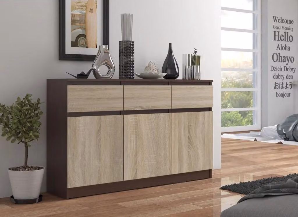 Cassettiera con cassetti e ante SAVRILA - wengé / rovere sonoma