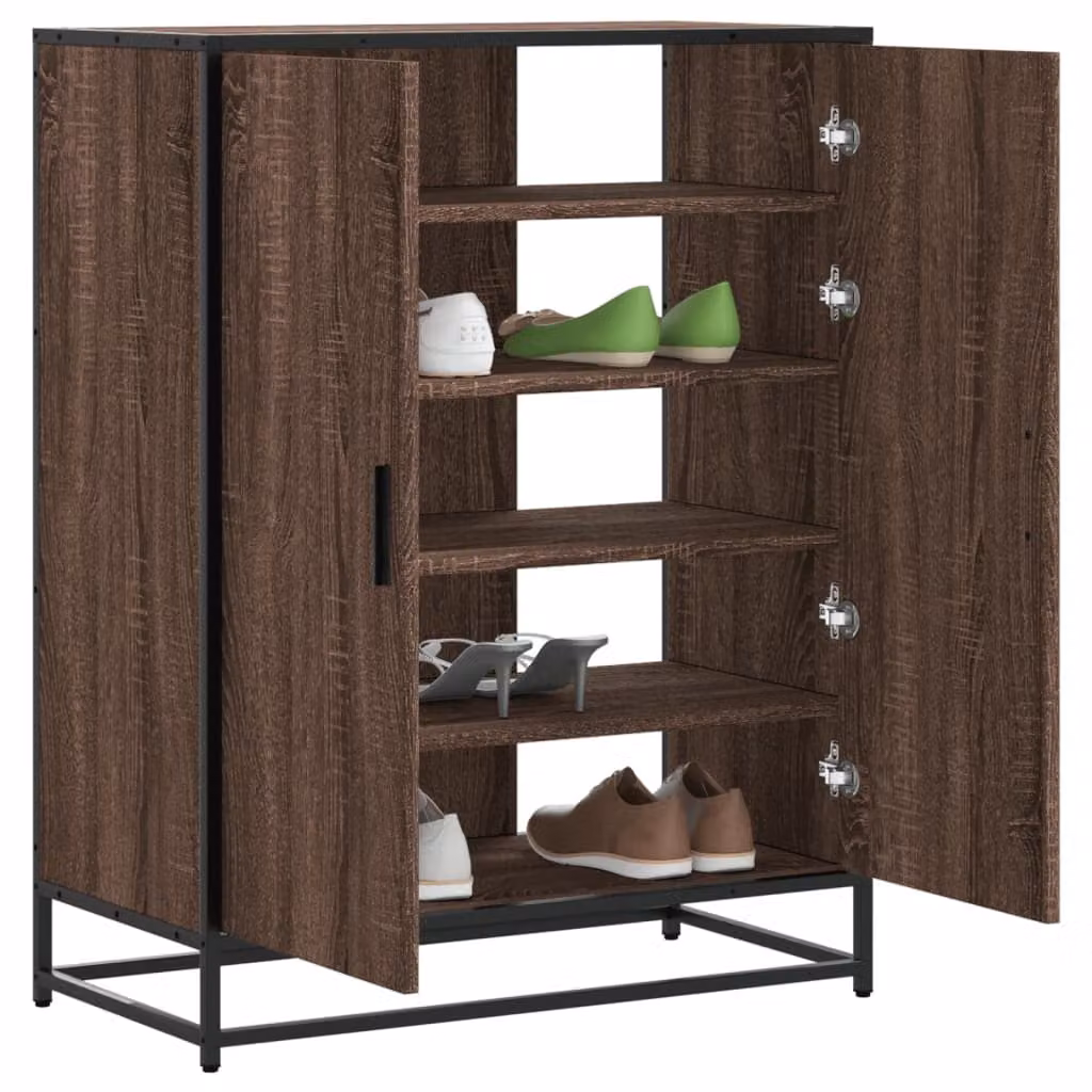 Scarpiera industriale vidaXL in legno e metallo, colore rovere marrone, L: 75 cm, P: 38 cm, H: 97,5 cm
