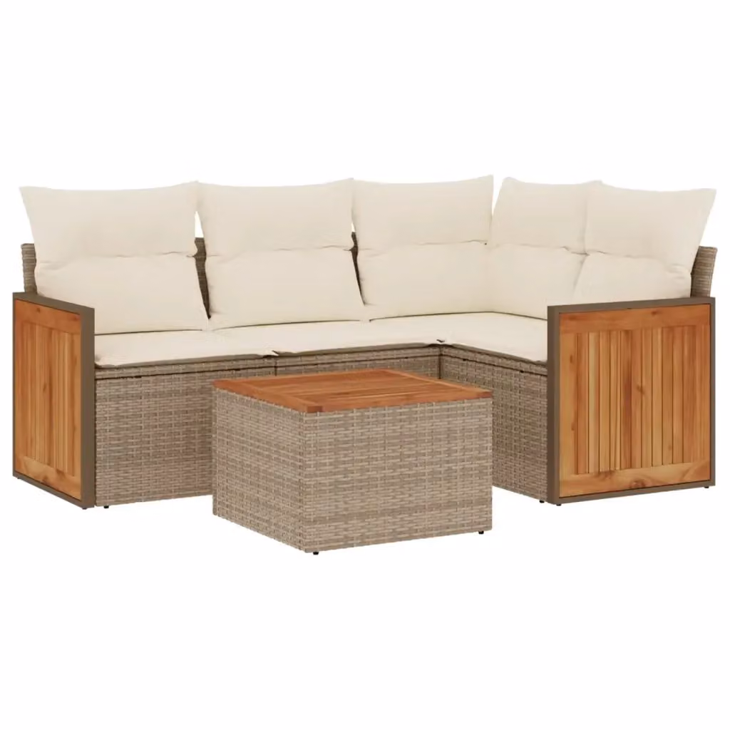 Set Divano da Giardino a L vidaXL in Polyrattan con Cuscini Beige e Tavolino da Esterno – 2