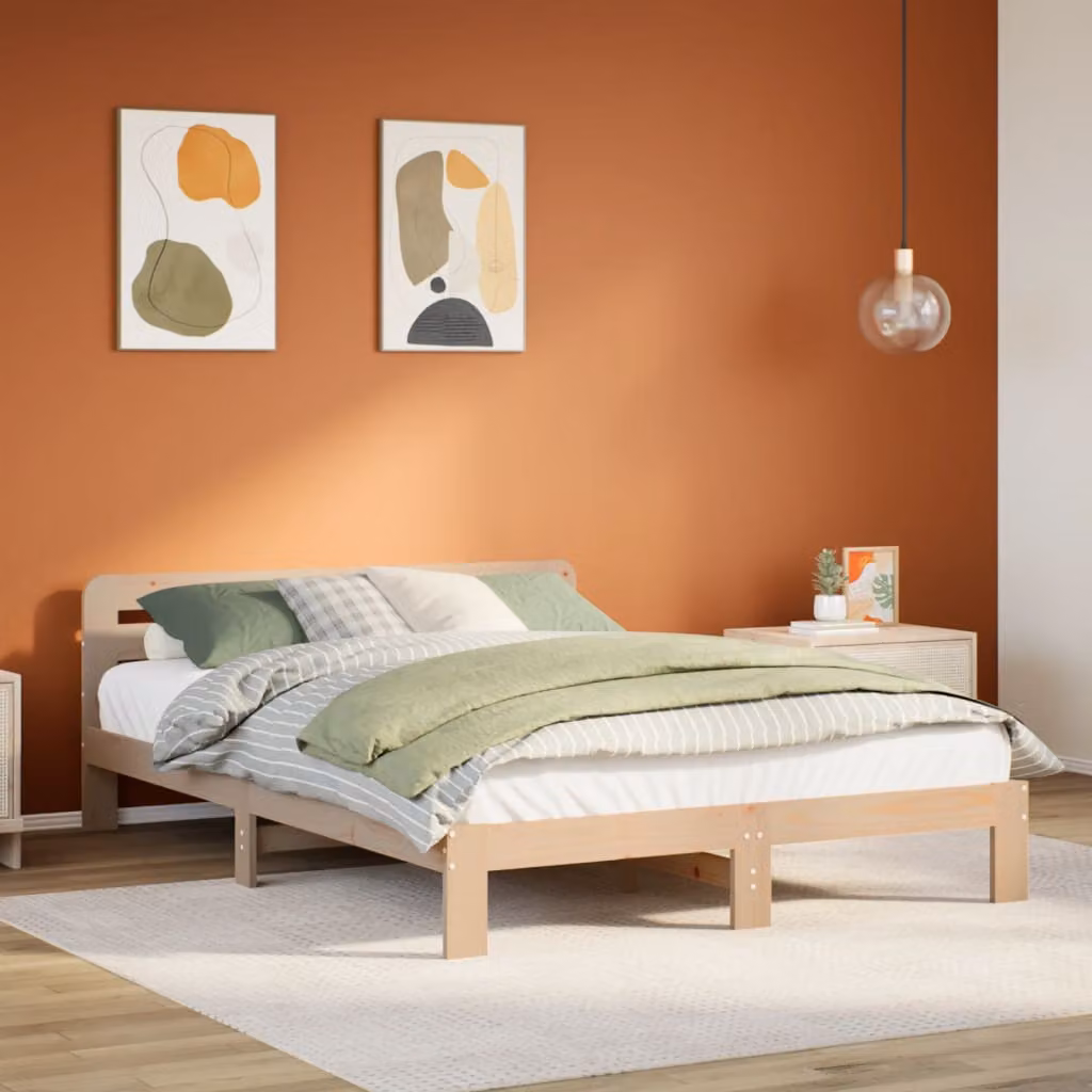 vidaXL Letto in legno massello di pino marrone con doghe fisse L: 139 cm, P: 193,5 cm, H: 65,5 cm