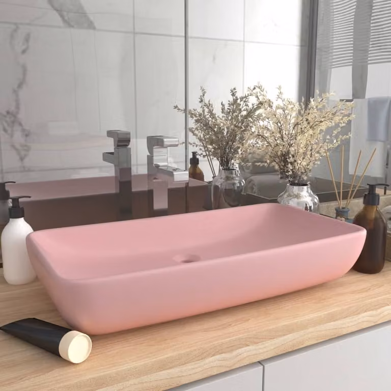 The Living Store Luxury Lavabo Rettangolare Rosa Opaco 71x38 cm Vetroceramica