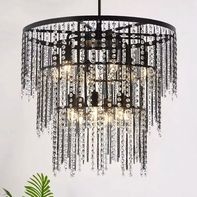 Lampada a sospensione Cristal Toolight in metallo e cristallo trasparente colore nero – 2