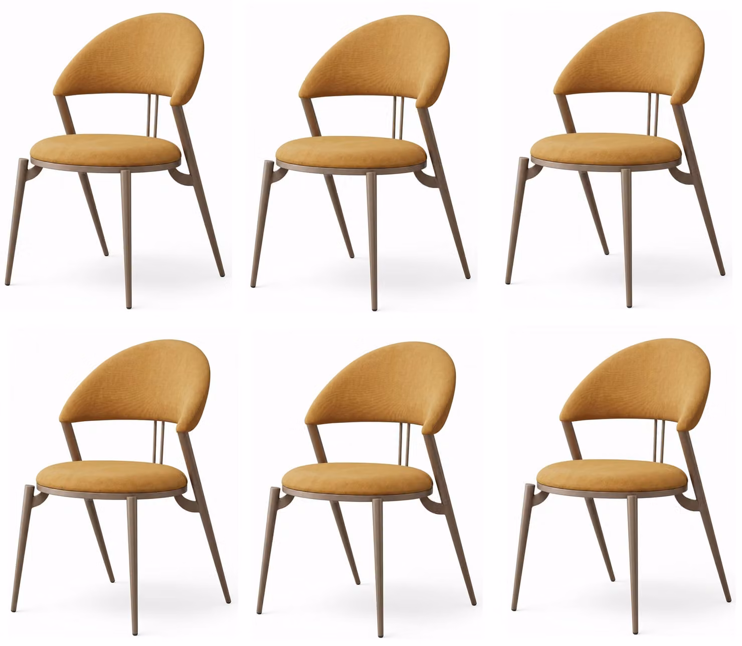 Set di 6 eleganti sedie da pranzo, colore giallo, tessuto, schienale sospeso, design moderno