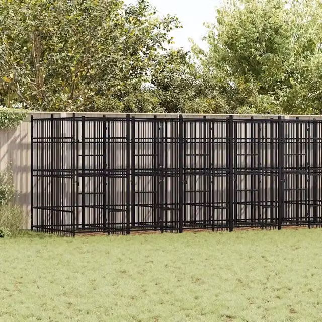 Gabbia per cani da esterno vidaXL in acciaio nero con superficie opaca 16,59 m²