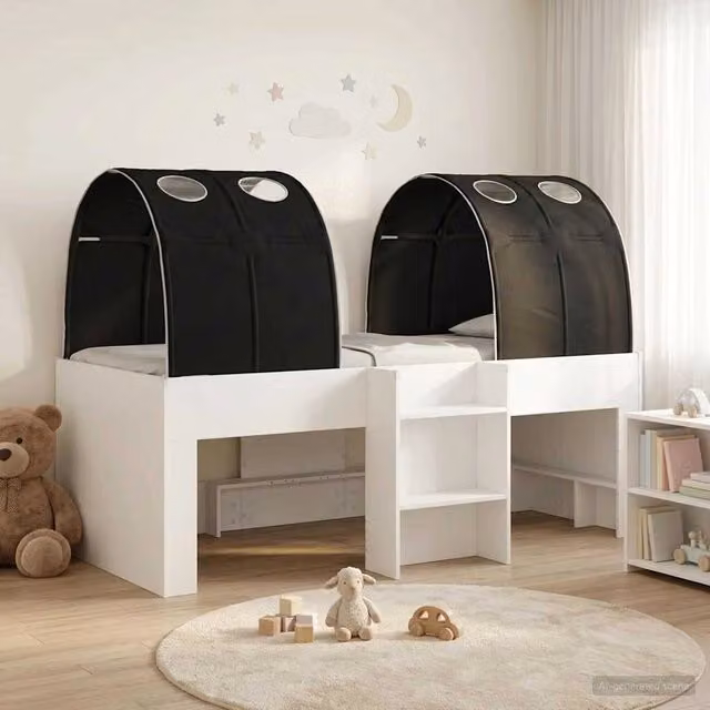 Letto con Tunnel 3 pz Bianco e Nero Legno ingegnerizzato 3423574