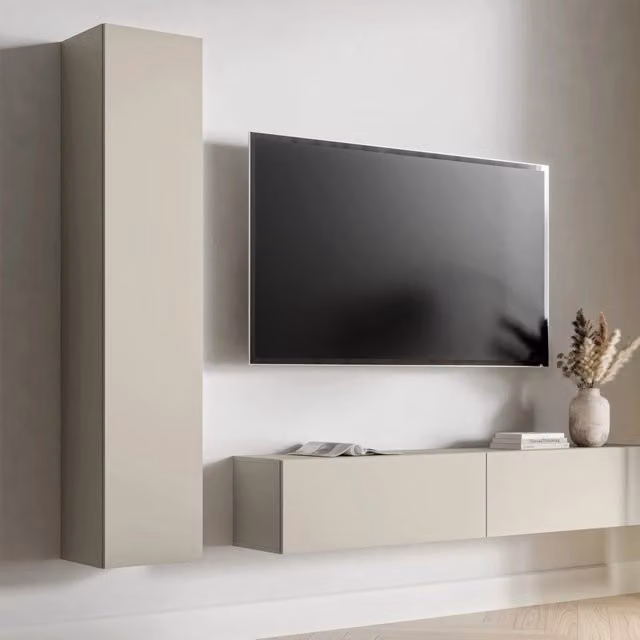 DMORA, Mobile Colonna Beige con Ante a Battente e Ripiani Interni, L: 35 cm, P: 32 cm, H: 168 cm