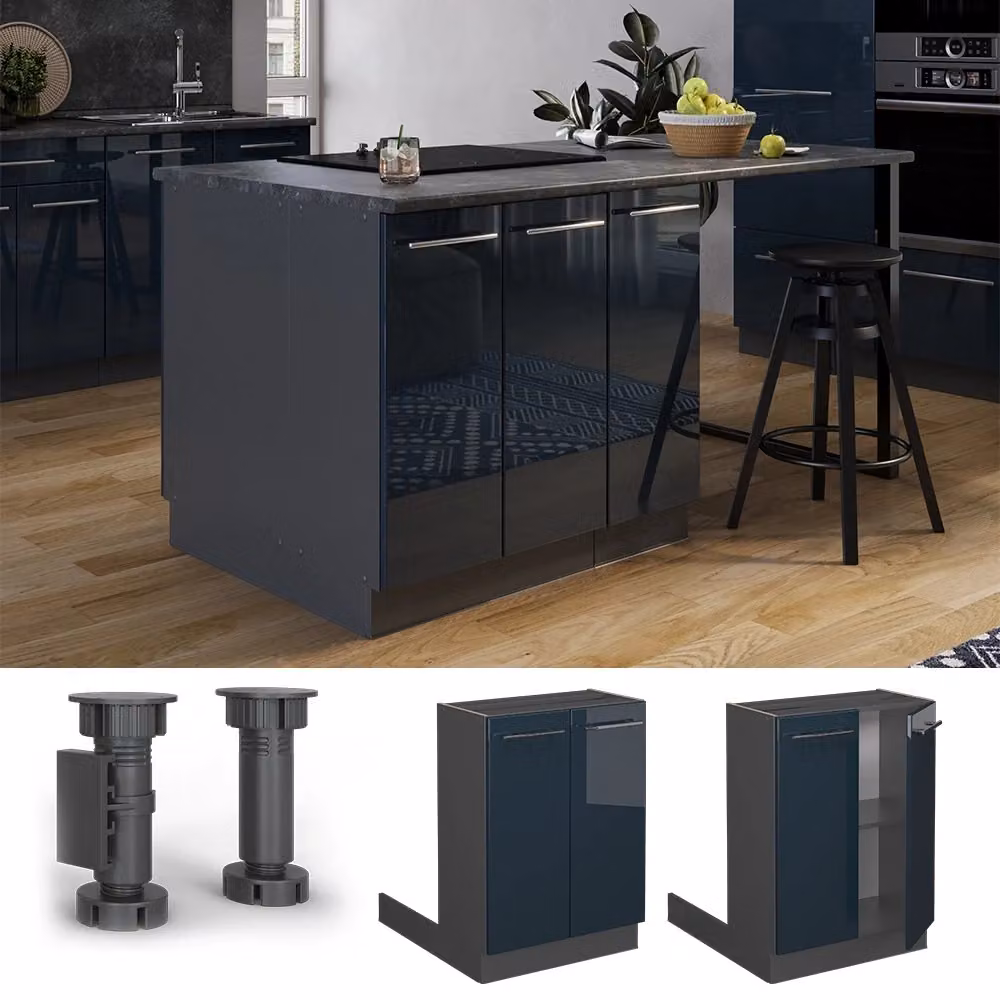 Isola cucina Vicco Fame-Line blu scuro lucido e antracite senza piano di lavoro L: 60 cm, P: 30 cm, H: 82 cm – 2