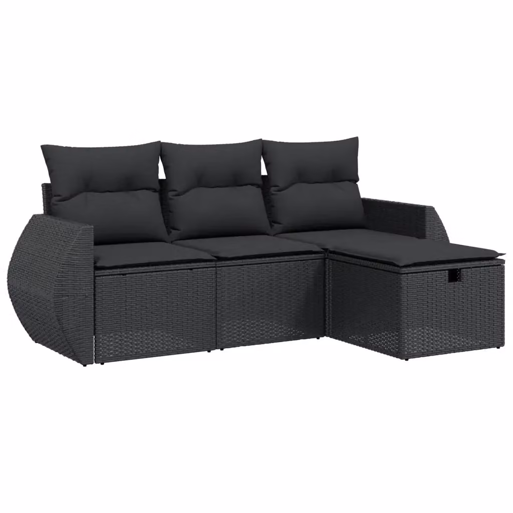 Set di divani da giardino vidaXL a forma di L composto da 4 pezzi con cuscini, nero in rattan e metallo – 2