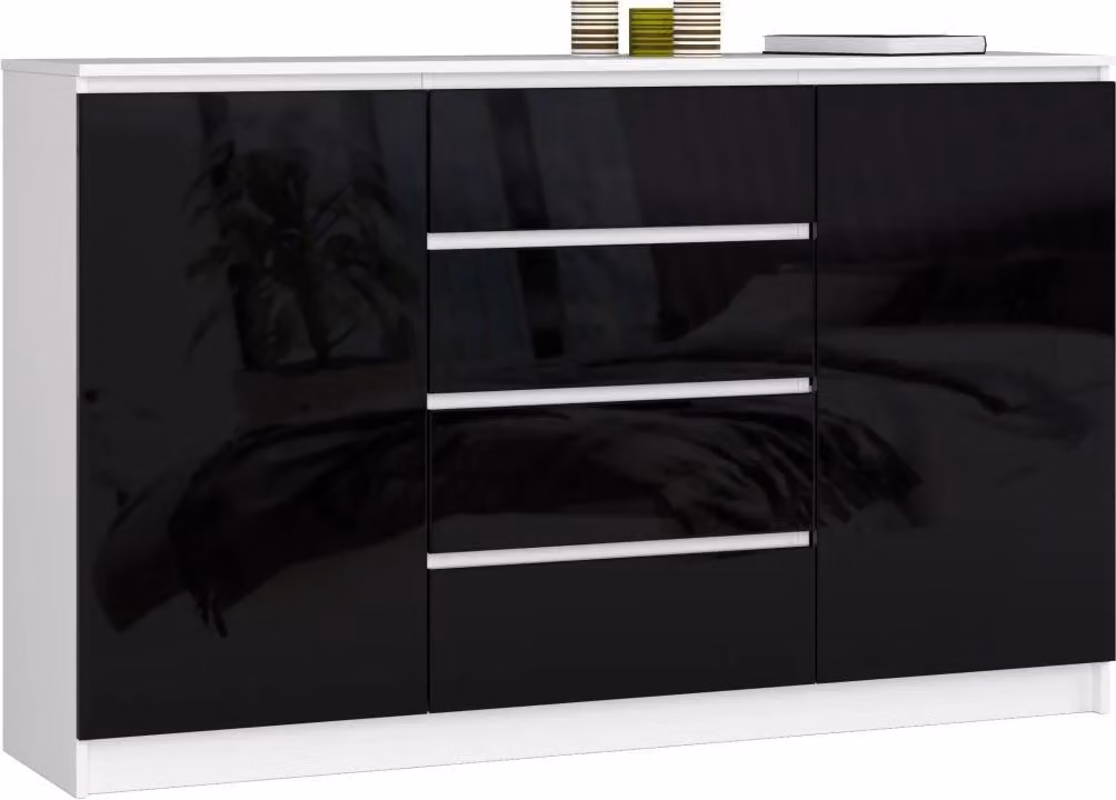 Cassettiera ampia combinata SAVRILA - bianco / nero lucido