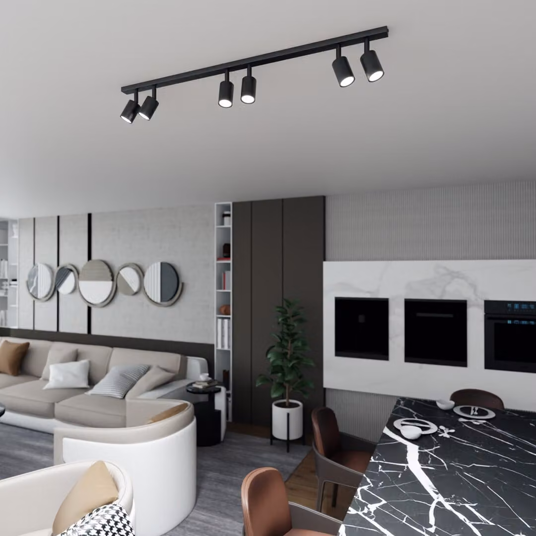 Lampada da soffitto minimalista nera con 6 faretti, barra da 116 cm, FLASH 6xGU10 8W Emibig