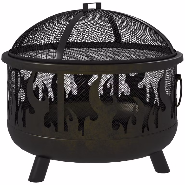 Outsunny cesto antincendio con griglia parascintille per giardino BBQ