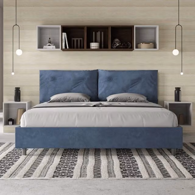 Letto matrimoniale Appia Large Ityhome imbottito in microfibra blu L/P: 180 x 200 cm