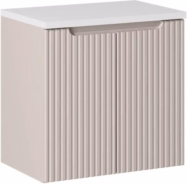 Set da bagno VANO cachemire e bianco 60cm: mobile sottolavabo con ante scanalate verticalmente + piano per lavabo