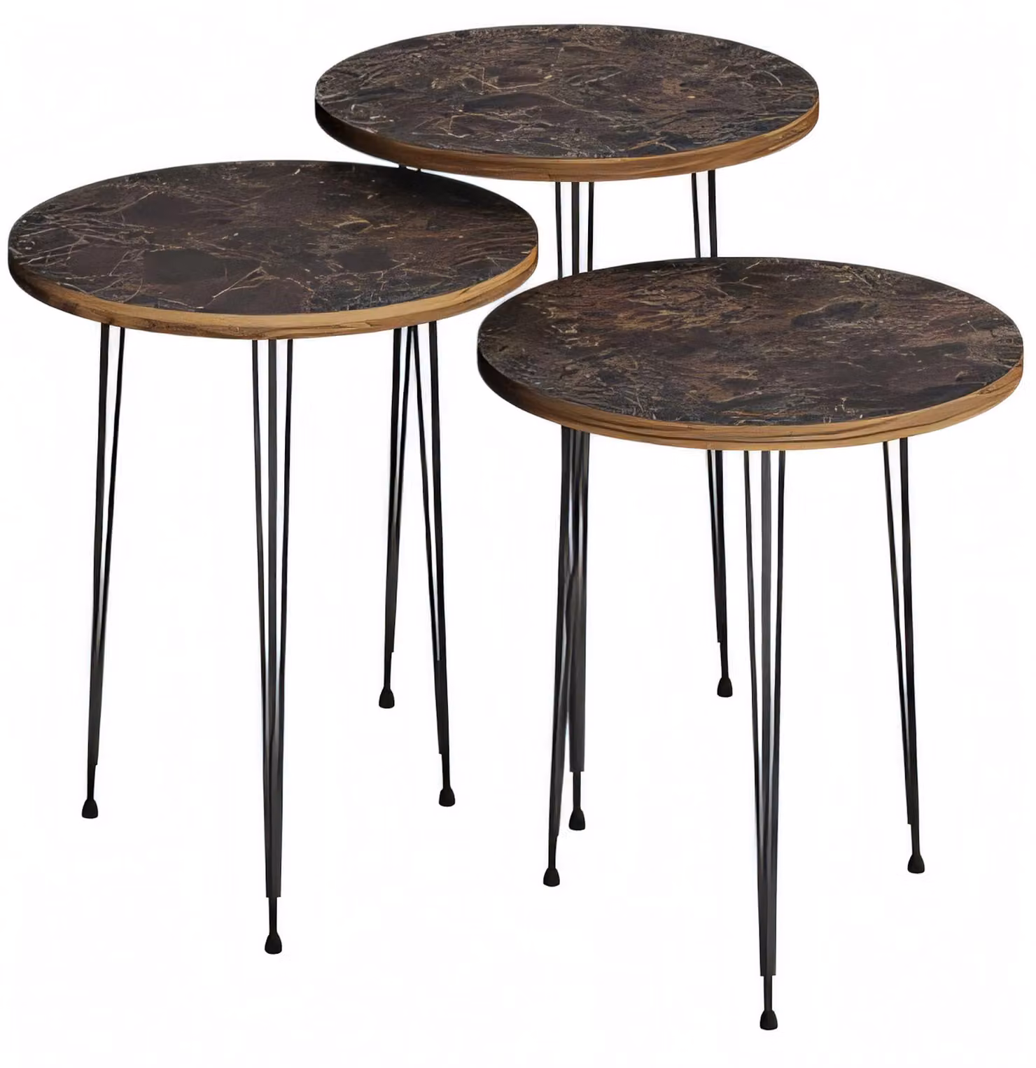 Elegantes braunes Couchtisch-Set aus Holz und Metall