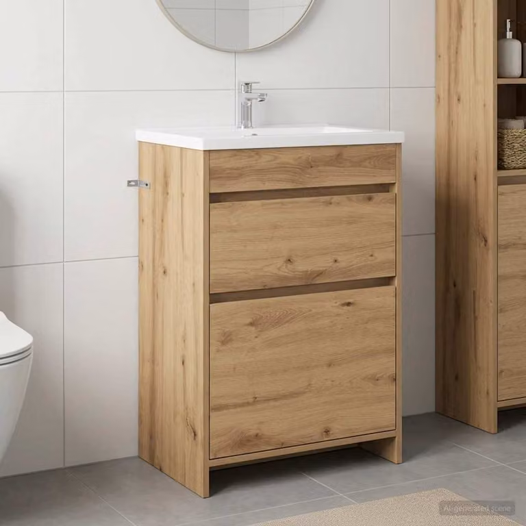 vidaXL Mobiletto da Bagno Moderno in Rovere con Cassetti e Ante, L/P/H: 81.0 x 37.5 x 56.0 cm