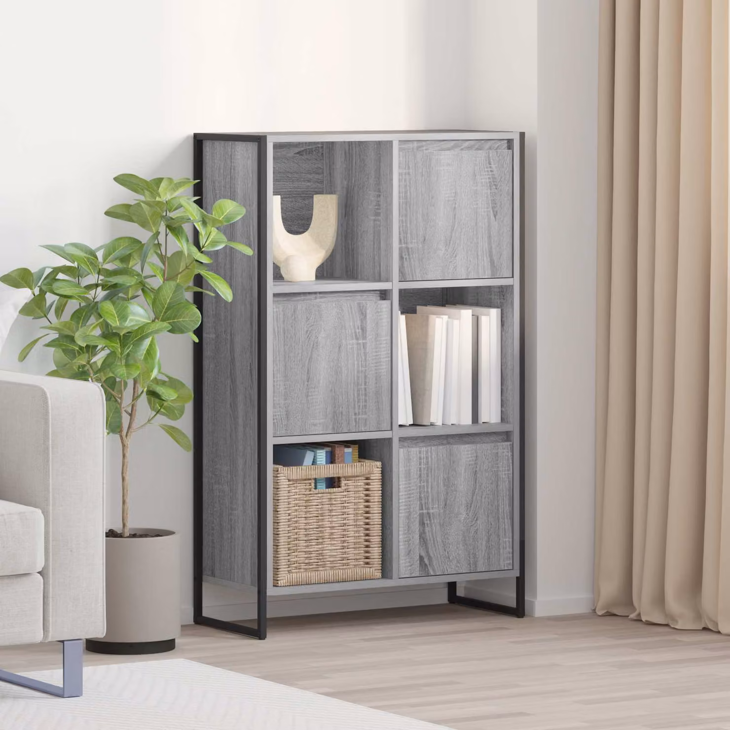 vidaXL Armadio per Libri in Stile Industrial Grigio L: 68 cm, P: 30 cm, H: 108 cm